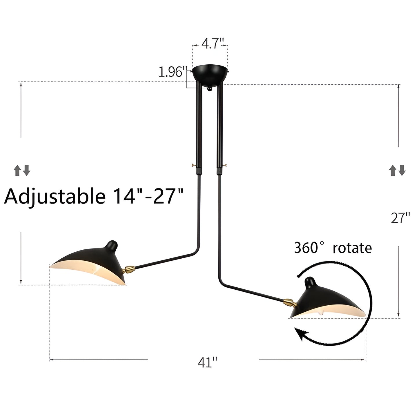 Minimalistic Flush Mount Ceiling Light - Rotating Shade and Adjustable Height (2 Light)