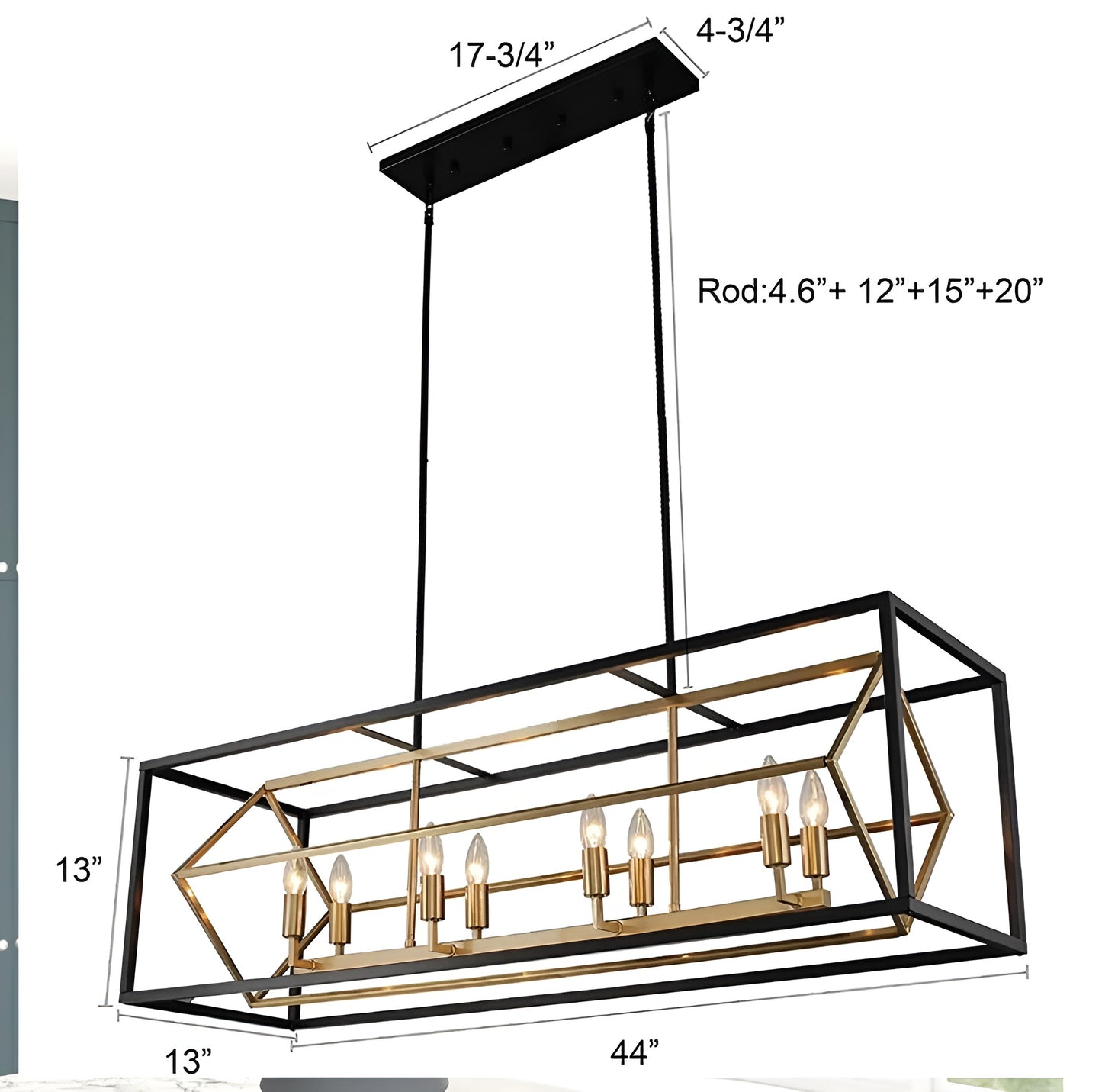 Kitchen Island Rectangle Chandelier, Modern Geometric Design