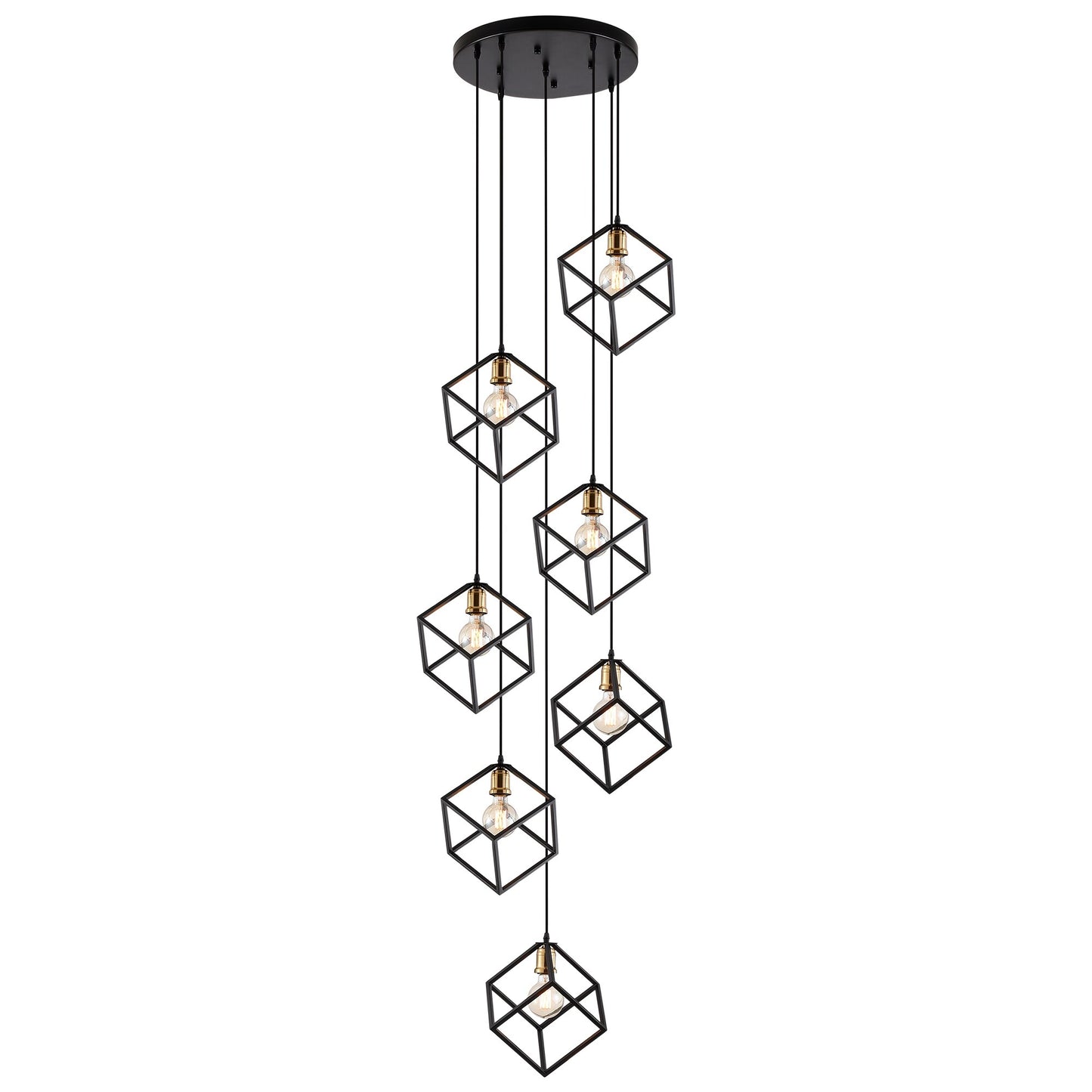 Seven Light Cluster Geometric Pendant – Adjustable Ceiling Light for Modern Spaces
