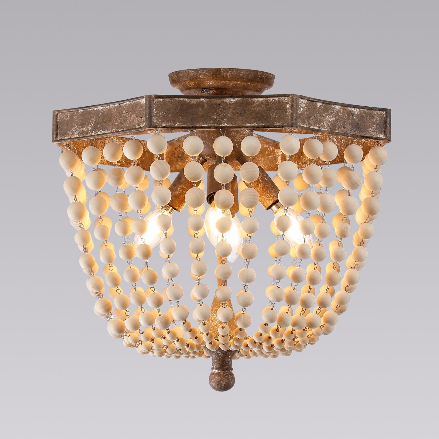 Wood Semi Flush Mount Chandelier Ceiling Light, Chemise Traditional Antique Style