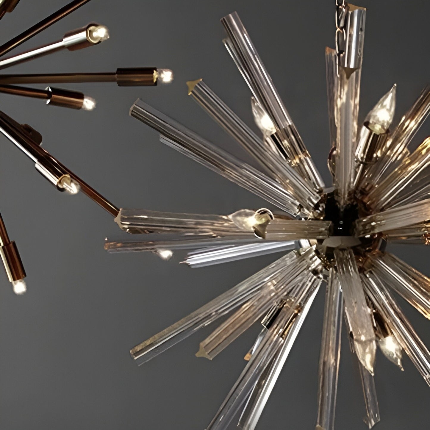 Nine Light Axis Lucite Sputnik Sphere Chandelier, Sci-fi Space Inspired Lighting (Brown)