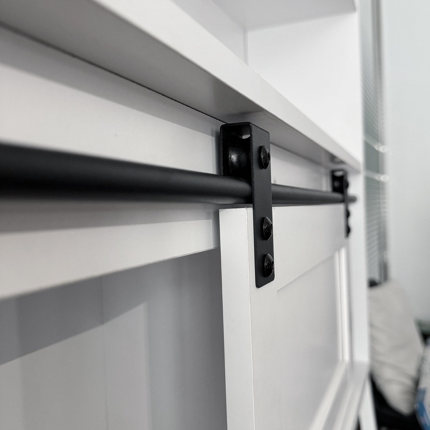 Over The Toilet Storage Cabinet - Elegant Grey Bathroom Organizer with Sliding Barn Door