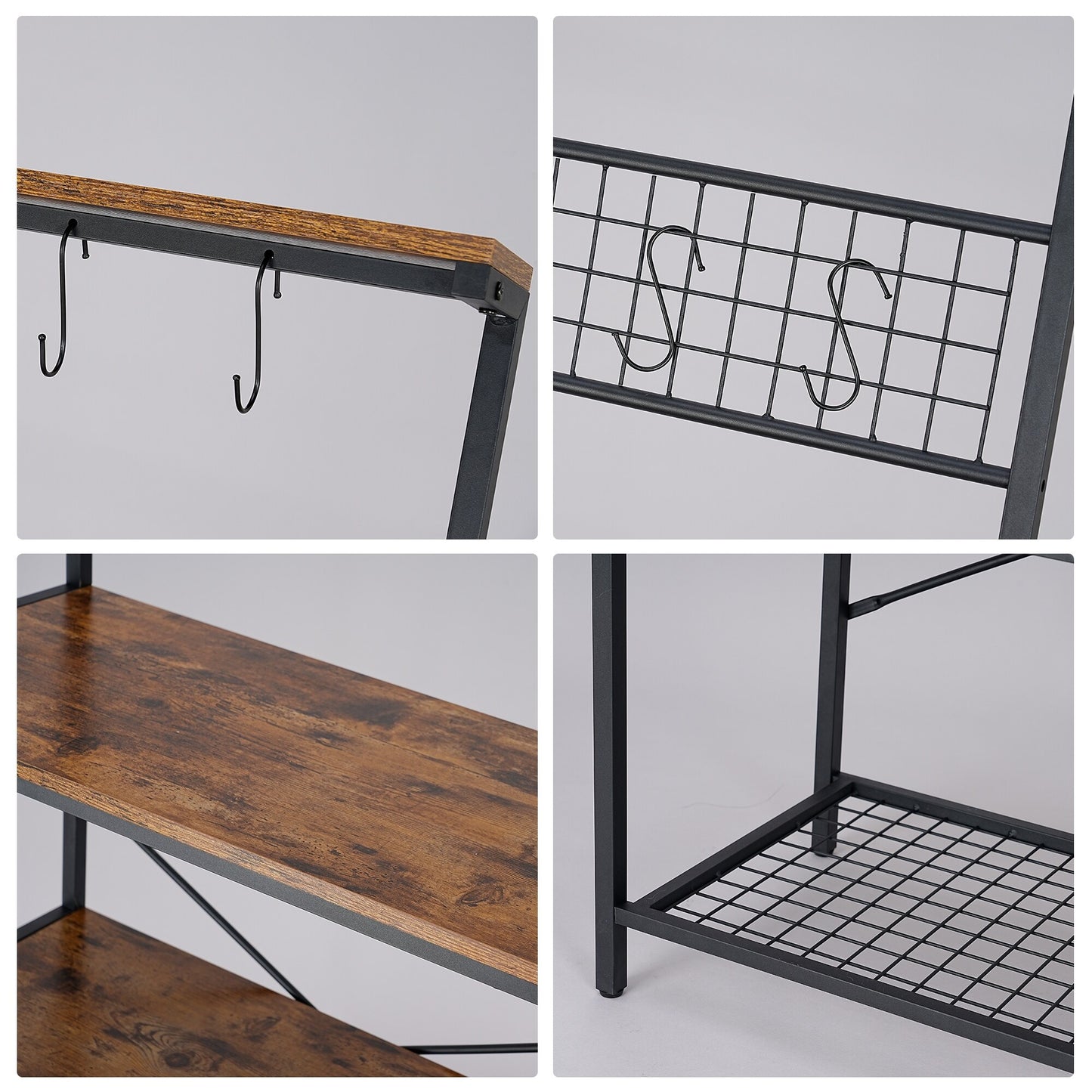 Rustic Brown & Black Bakers Rack - Kitchen Storage Shelf Rack For Cooking & Organizing