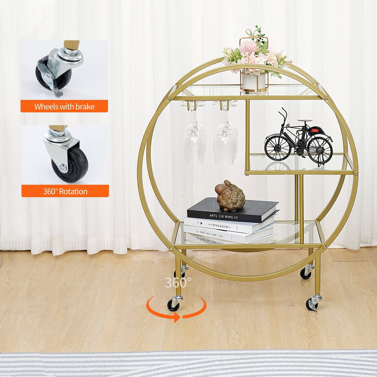 Vannoy Gold or Black Bar Cart on Wheels by DecoMust - Sleek and Stylish Home & Food Appetizer Table