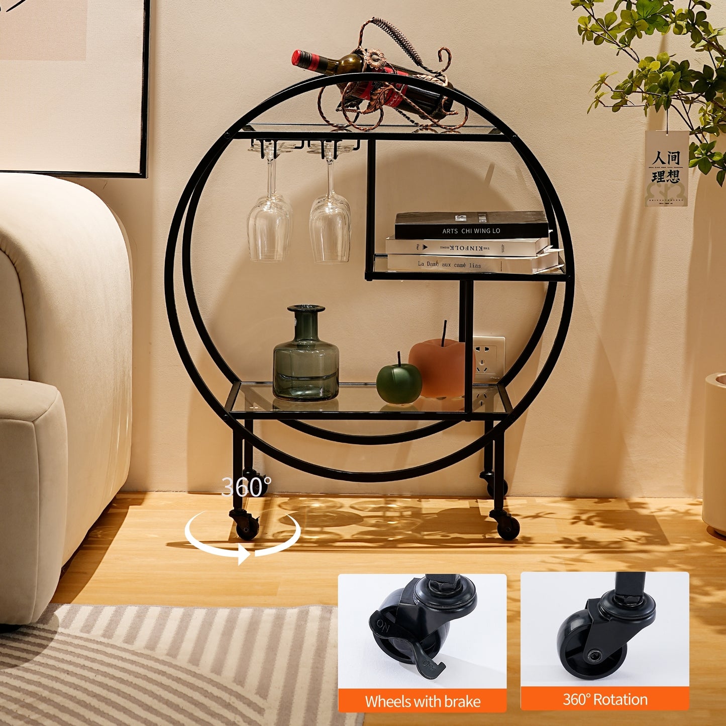 Vannoy Gold or Black Bar Cart on Wheels by DecoMust - Sleek and Stylish Home & Food Appetizer Table