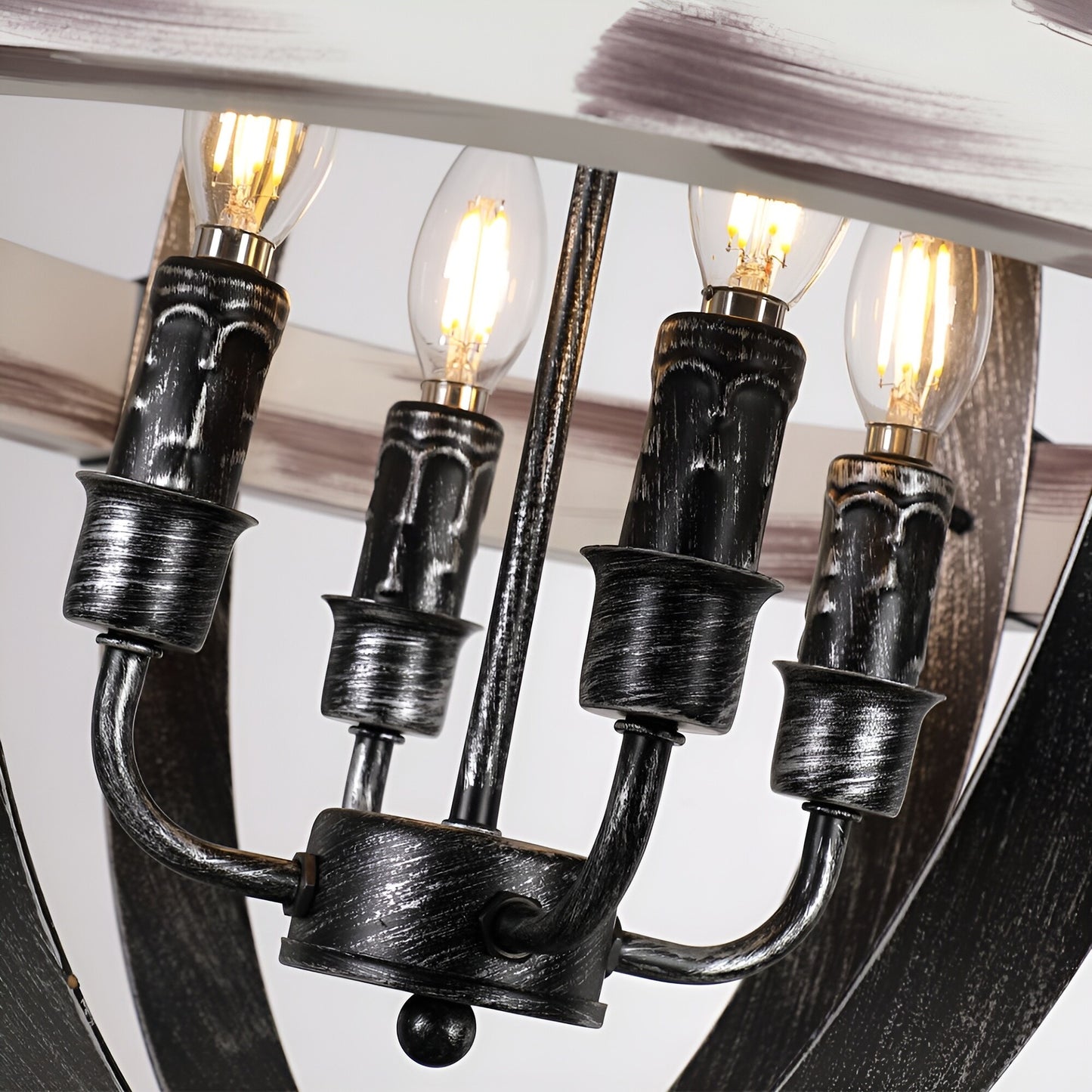 Aspen Wood Modern Chandelier - Iron Globe Pendant Light (4-light)