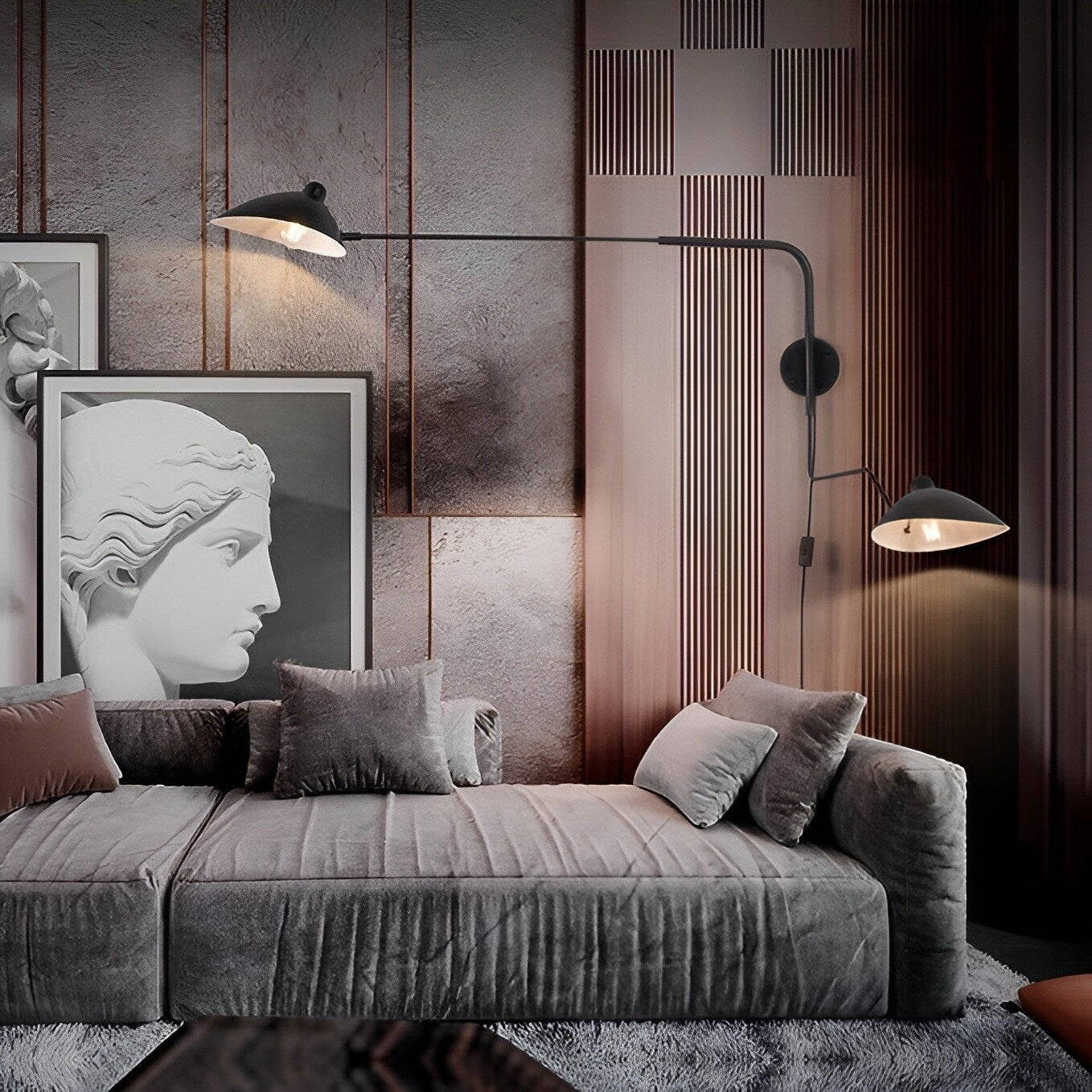 Modern 2-Lights Reading Light, Swing Arm Wall Sconce, Rotatable Black Wall Lights