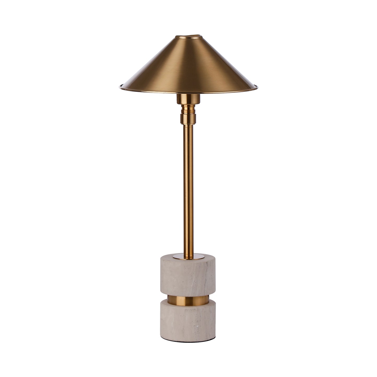 Modern Gold Cone Metal Shade Alabaster Stone Table Lamp - Elegant Desk Light for Contemporary Home Decor