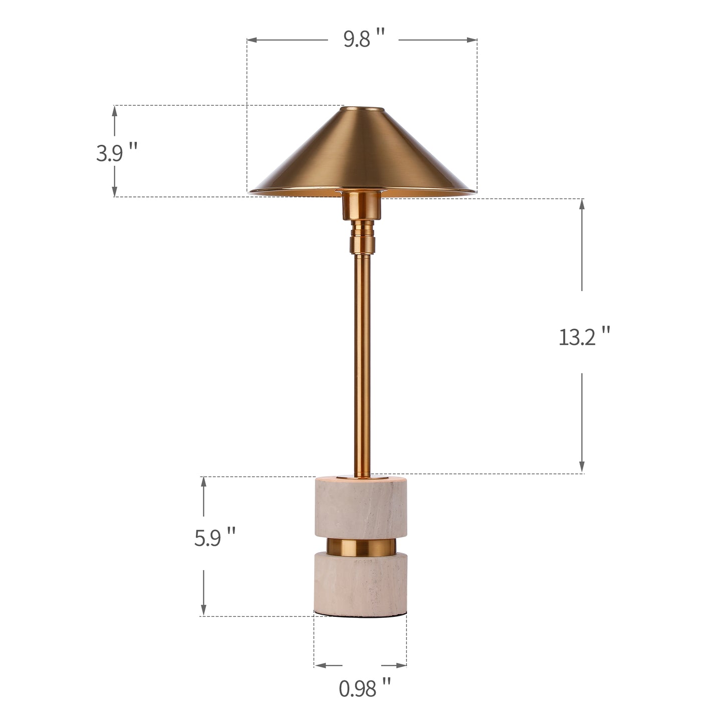 Modern Gold Cone Metal Shade Alabaster Stone Table Lamp - Elegant Desk Light for Contemporary Home Decor