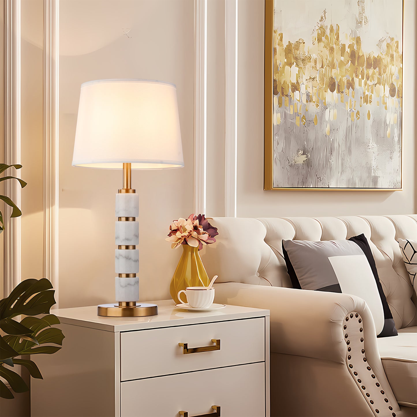 Metal Alabaster Gold Stone Lamp, Bedside Table or Desk Lamp