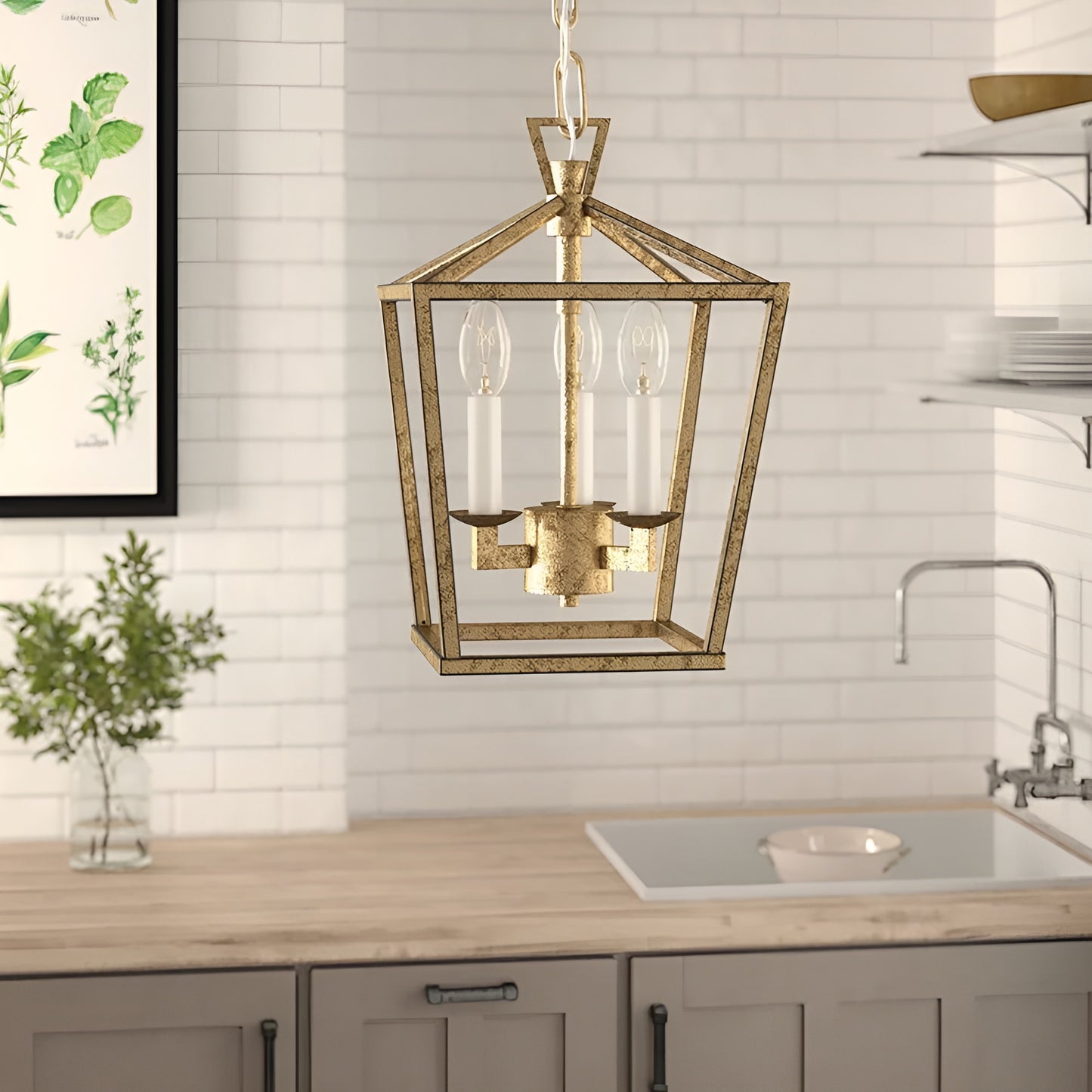 Open Cage Lantern Pendant, Medieval Entry Kitchen Island Mini Chandelier