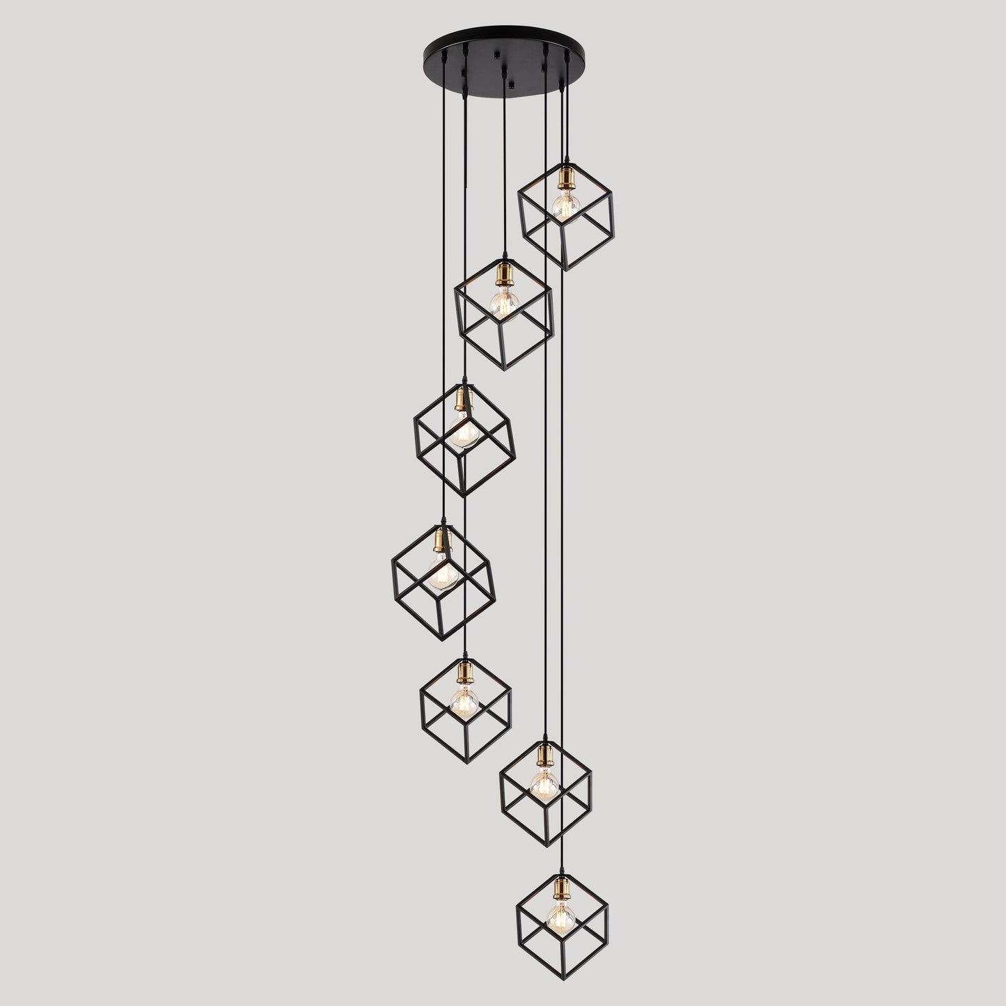 Seven Light Cluster Geometric Pendant – Adjustable Ceiling Light for Modern Spaces