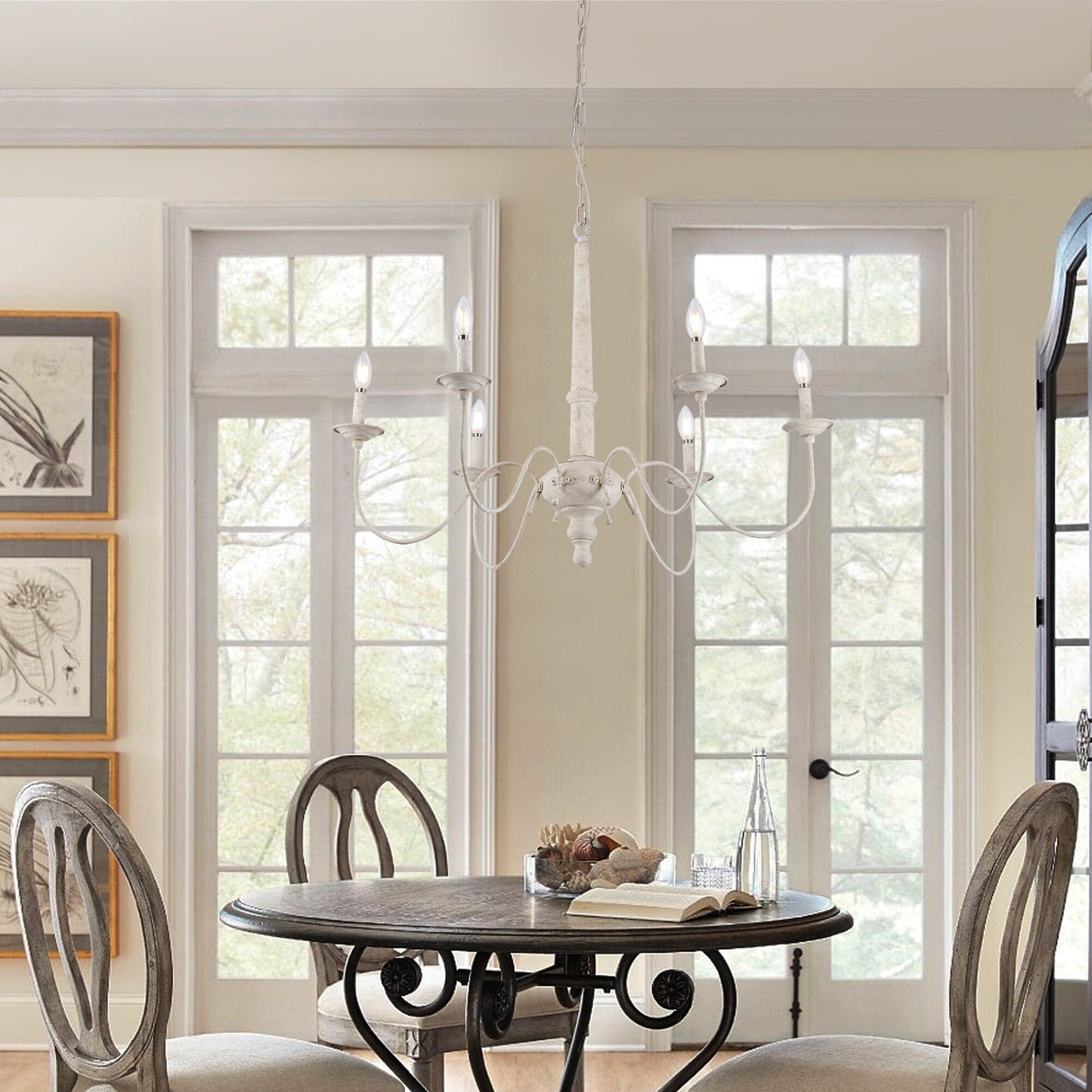 White Chandelier with Country Farmhouse Look, Medieval Lamp Antique Lighting