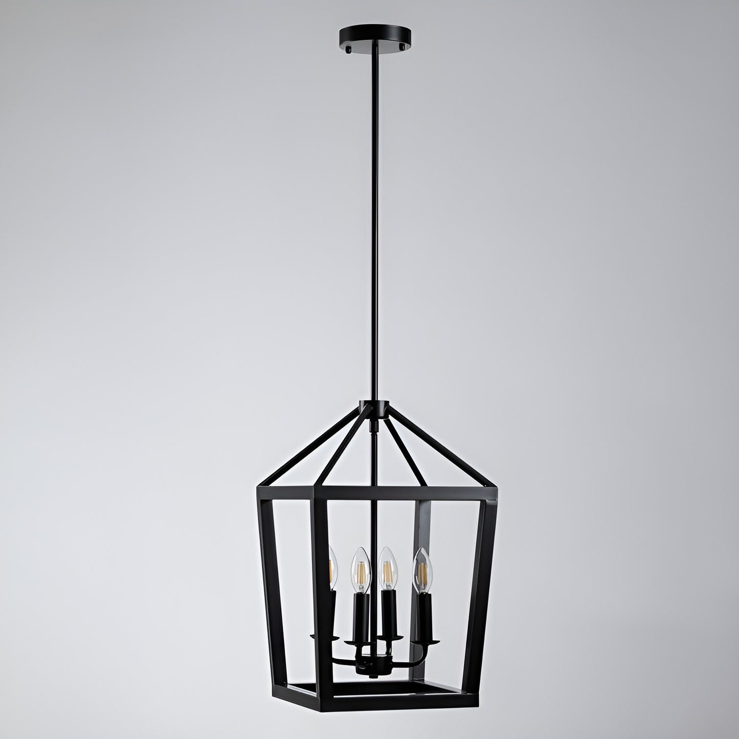 Gurganus 4 - Black Lantern Pendant Light, 4 Lights Farmhouse Chandelier Fixture with Metal Cage, Adjustable Height