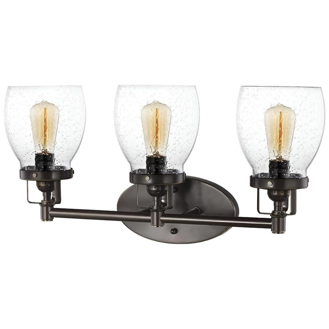 Locust Grove Three Light Vanity Lamp with Bubble Glass, Bidirectional up/down for Bath Wall