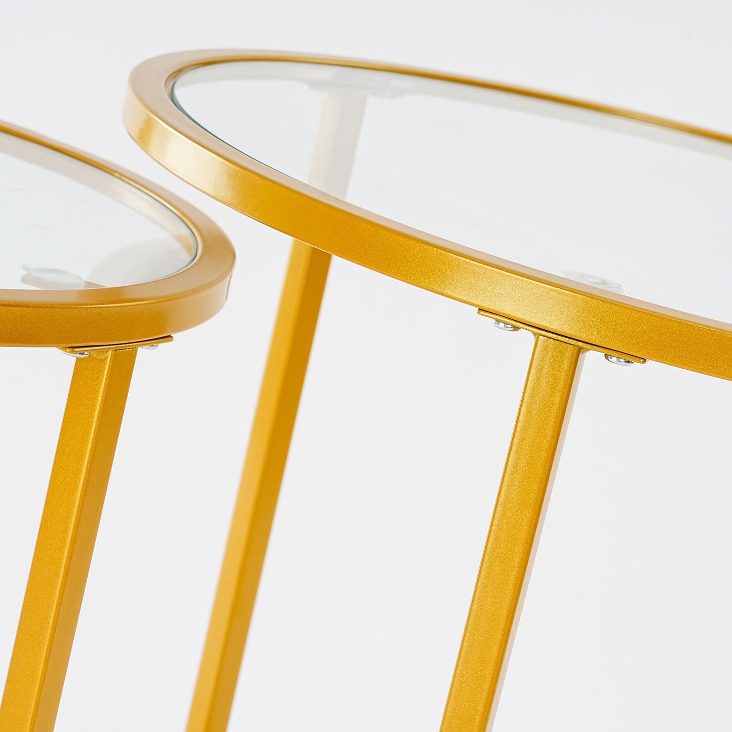 Nesting Coffee Tables with Metal Base, Living Room End Tables (Black or Gold)