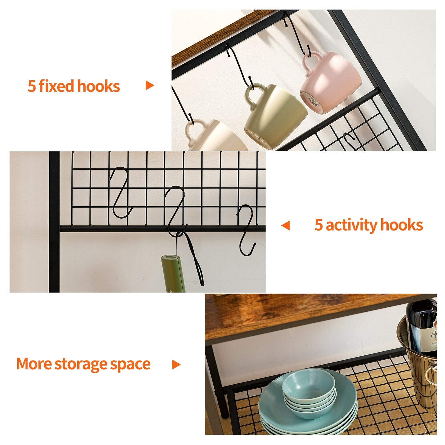 Rustic Brown & Black Bakers Rack - Kitchen Storage Shelf Rack For Cooking & Organizing