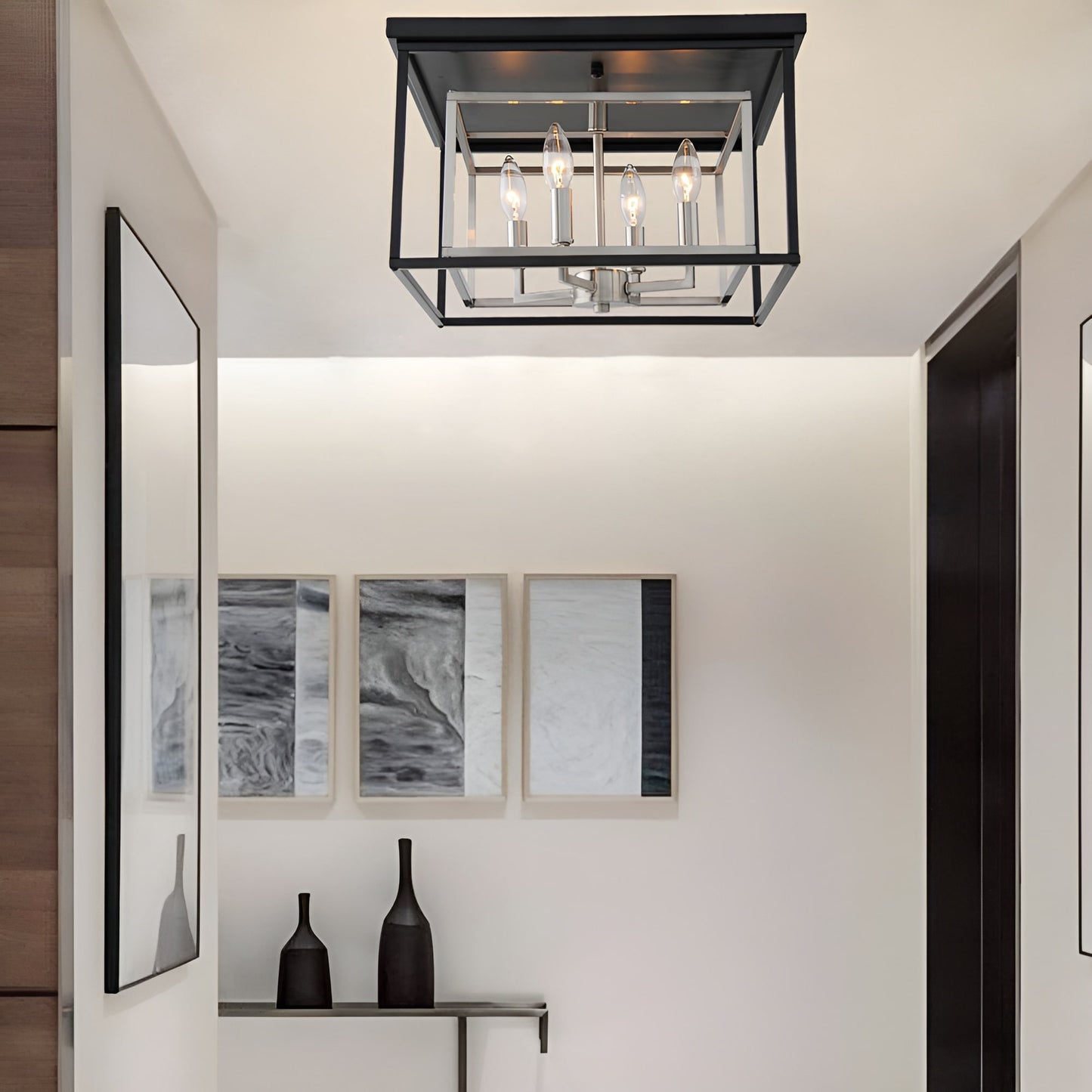 Shoalhaven 14-Inch Geometric Open Frame Dual Tones Black Nickel Flush Mount