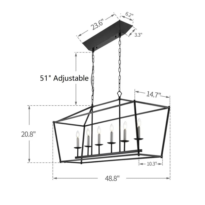Minimalist Linear Rectangle Chandelier/Lantern for Kitchen Island