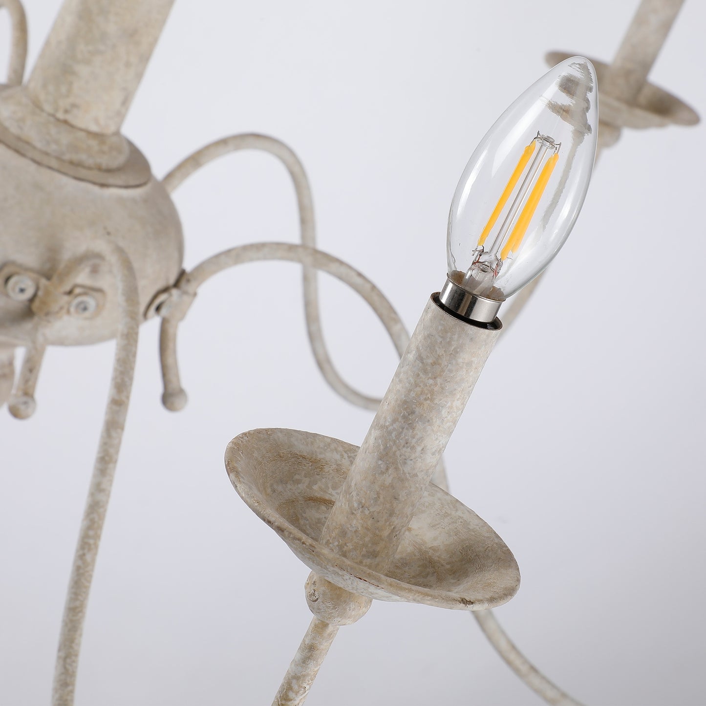 White Chandelier with Country Farmhouse Look, Medieval Lamp Antique Lighting