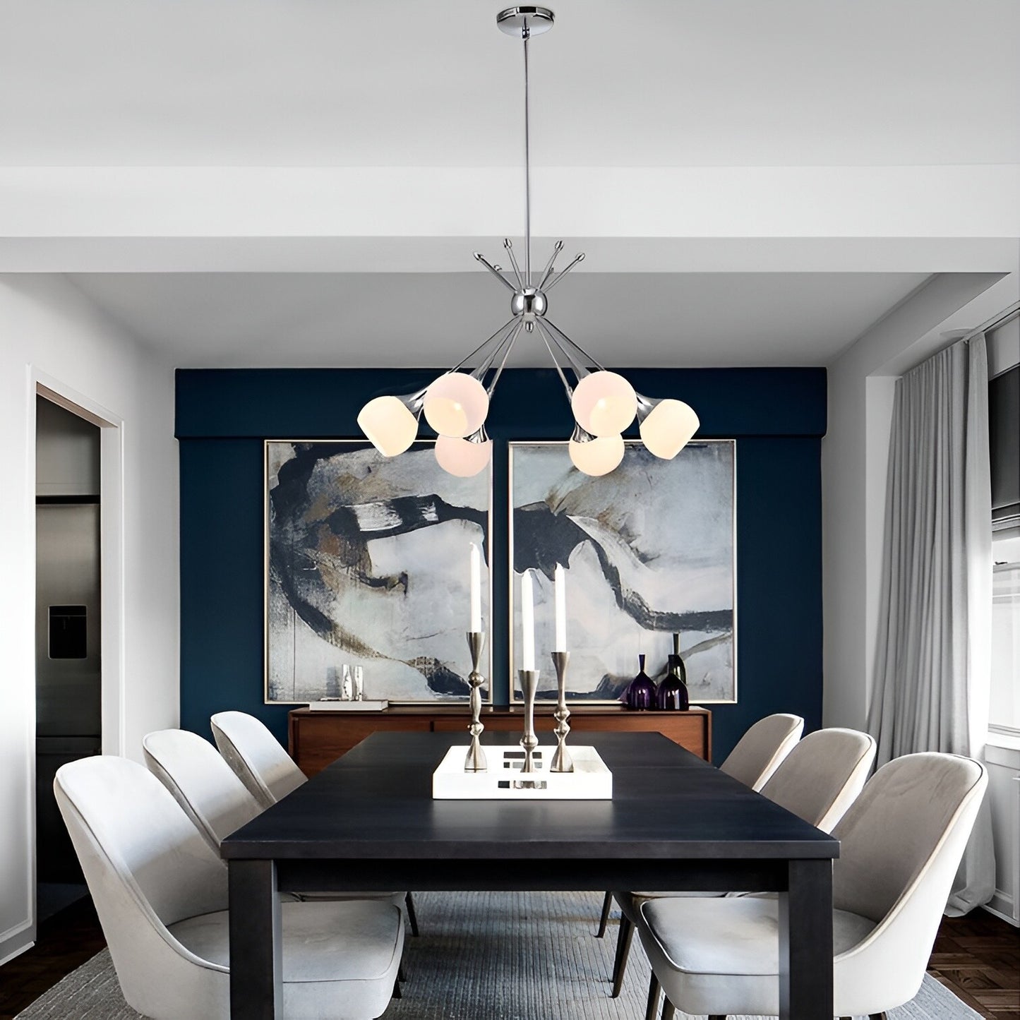 Evansville 6 - Light Sputnik Pendant, Modern Ceiling Chandelier with Futuristic Style