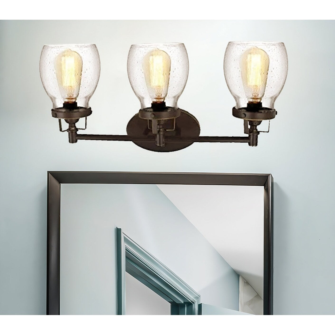 Locust Grove Three Light Vanity Lamp with Bubble Glass, Bidirectional up/down for Bath Wall