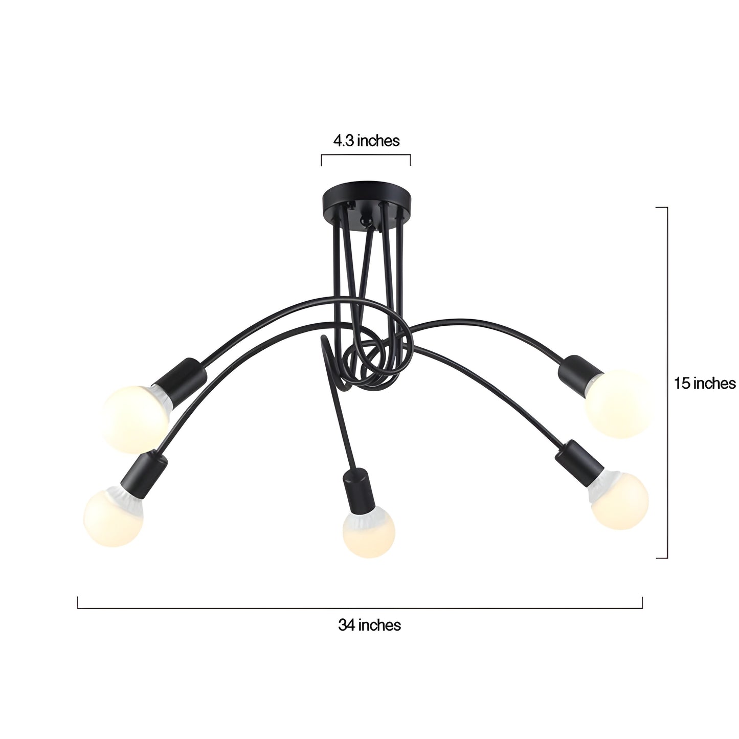 Marvyn Nordic Flush Mount Chandelier Lighting - Vintage Industrial Curved Chandeliers