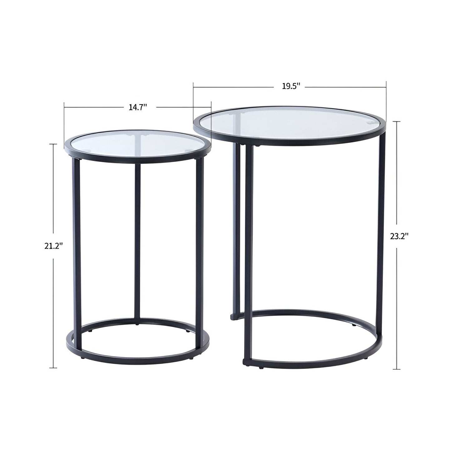 Nesting Coffee Tables with Metal Base, Living Room End Tables (Black or Gold)