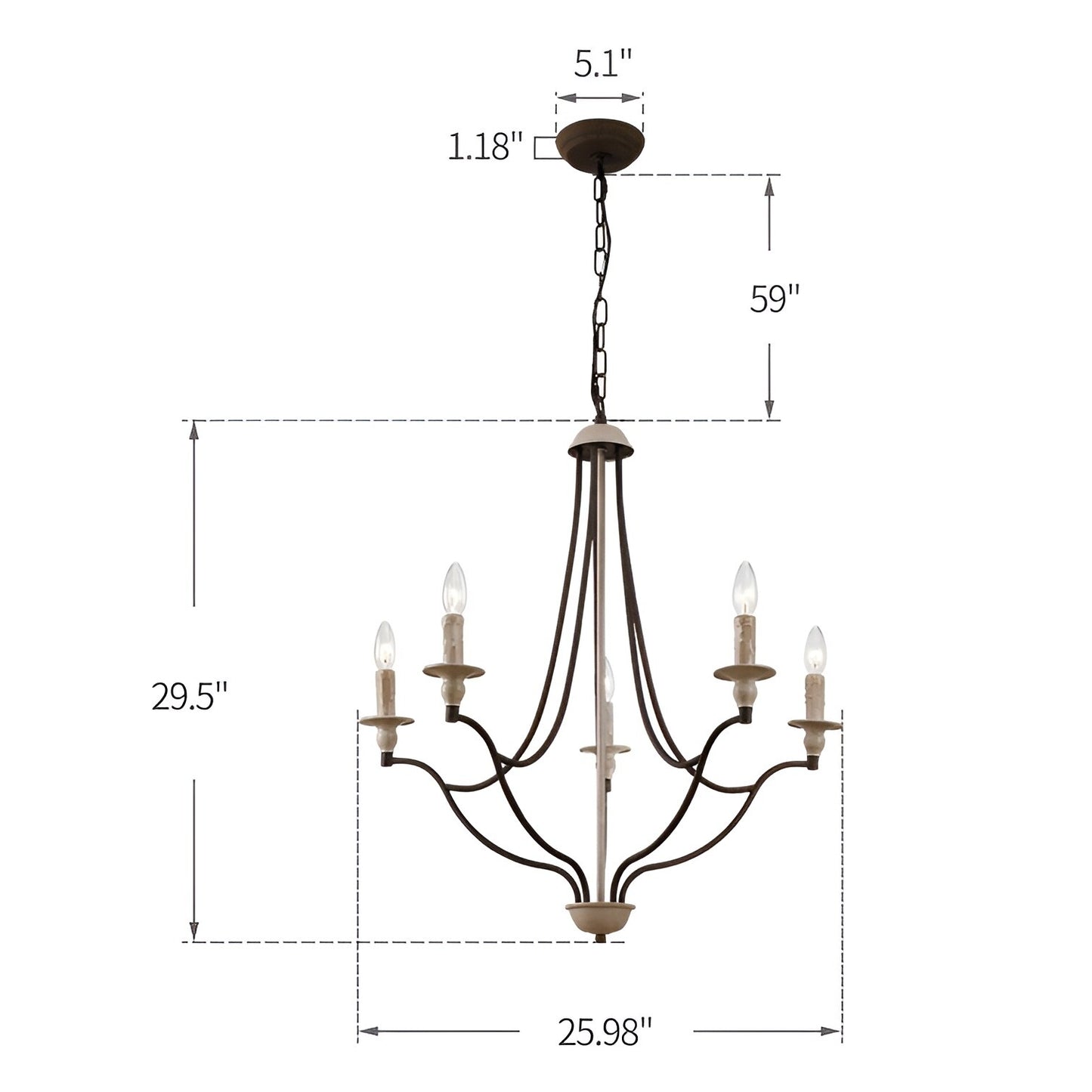Rawson 26-Inch 5-Light French Country Empire Antique Candle Style Chandelier