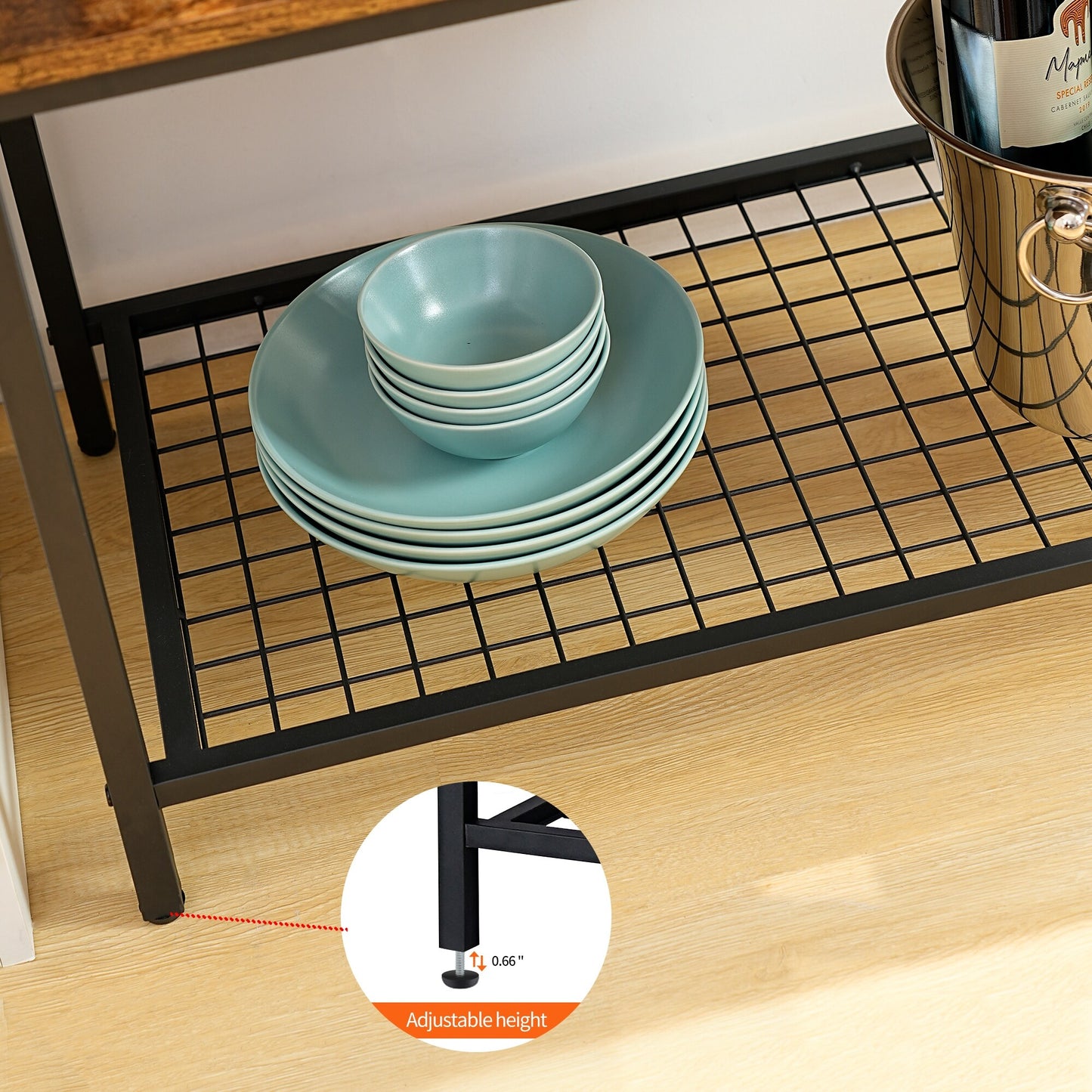 Rustic Brown & Black Bakers Rack - Kitchen Storage Shelf Rack For Cooking & Organizing