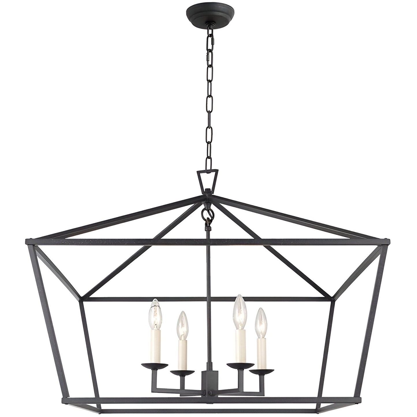 Sedley Rustic Lantern, Dimmable Modern & Geometric Open Frame Chandelier, Aged Iron 28-Inch 4-Light