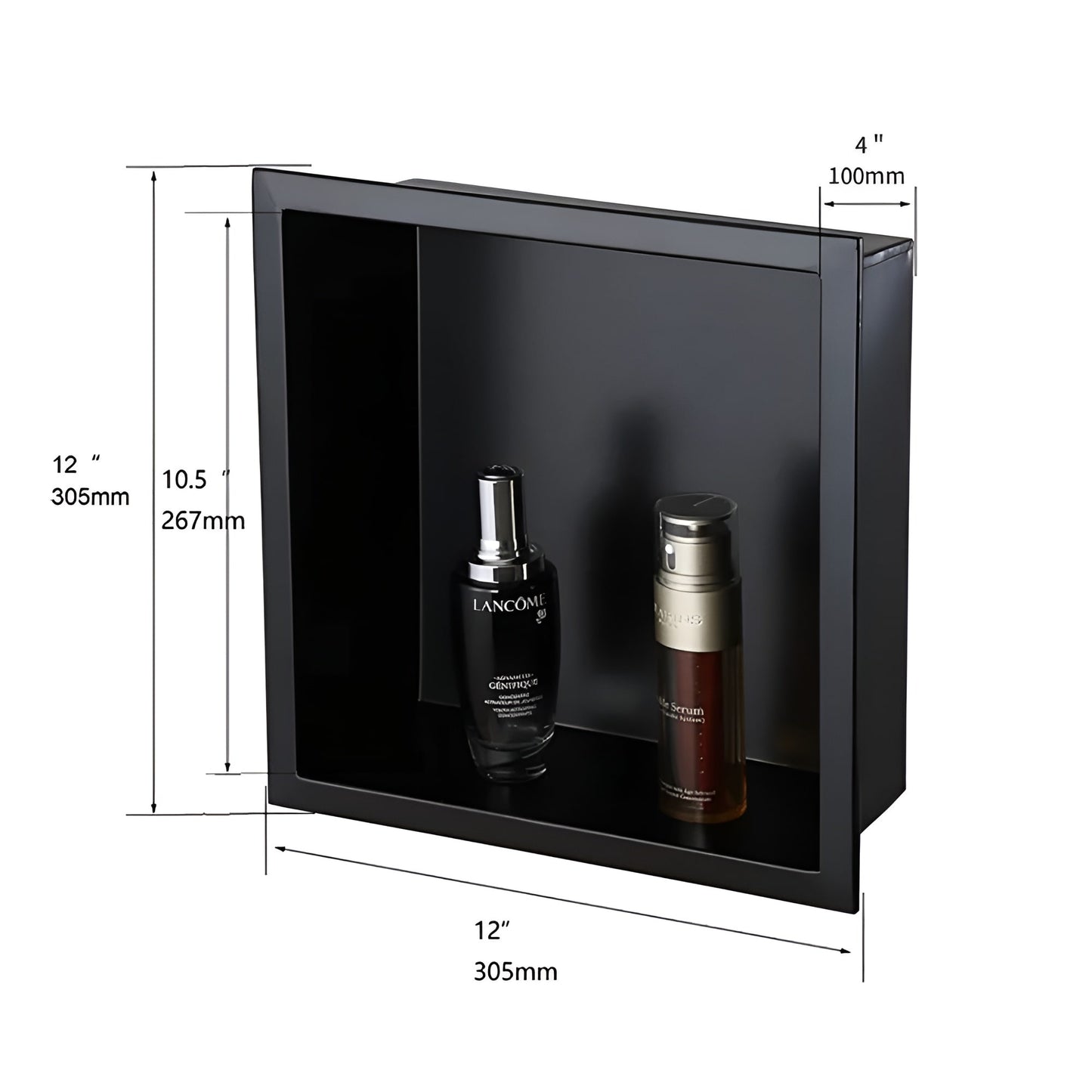 Shower Niche Matte Black 12" x 12" Stainless Steel Shelf Wall-insert