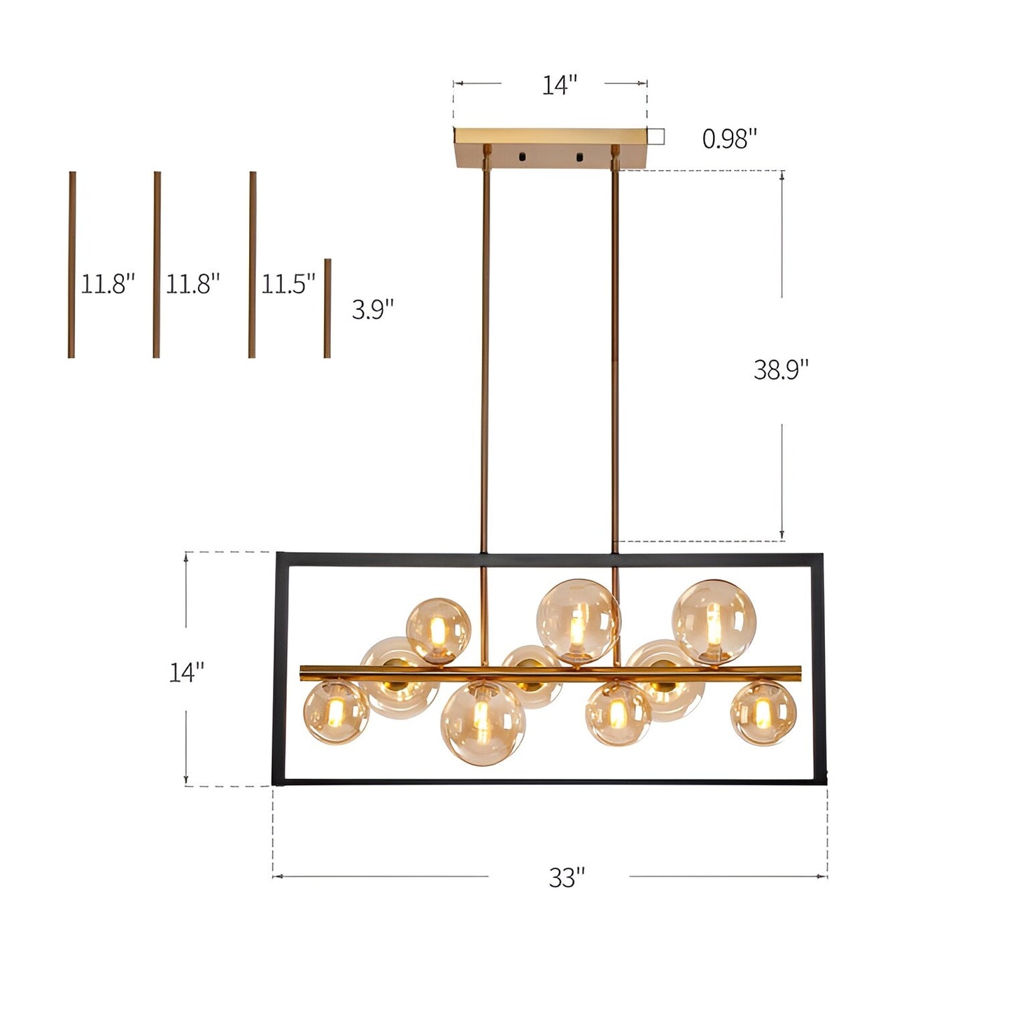 Rectangle Sphere Kitchen Island Pendant, Gold Luxury & Chic Ceiling Light