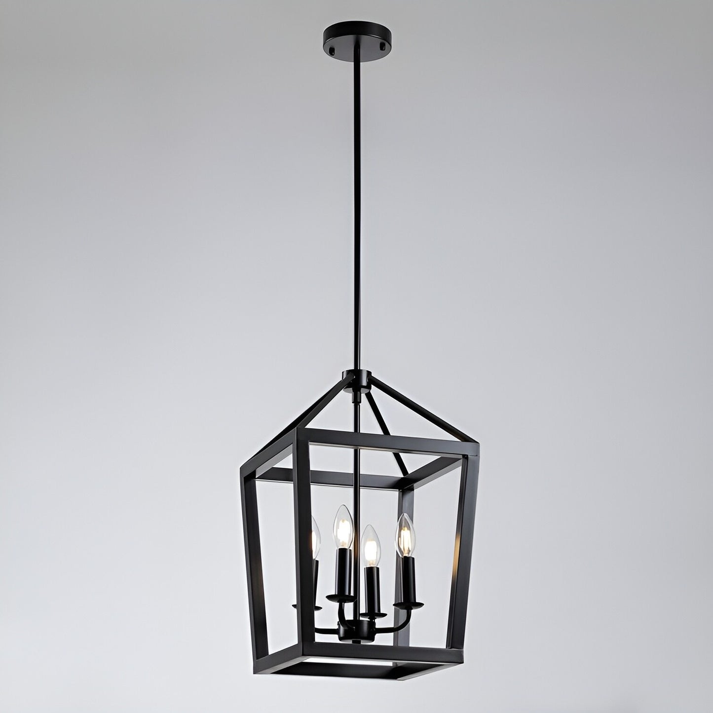 Gurganus 4 - Black Lantern Pendant Light, 4 Lights Farmhouse Chandelier Fixture with Metal Cage, Adjustable Height