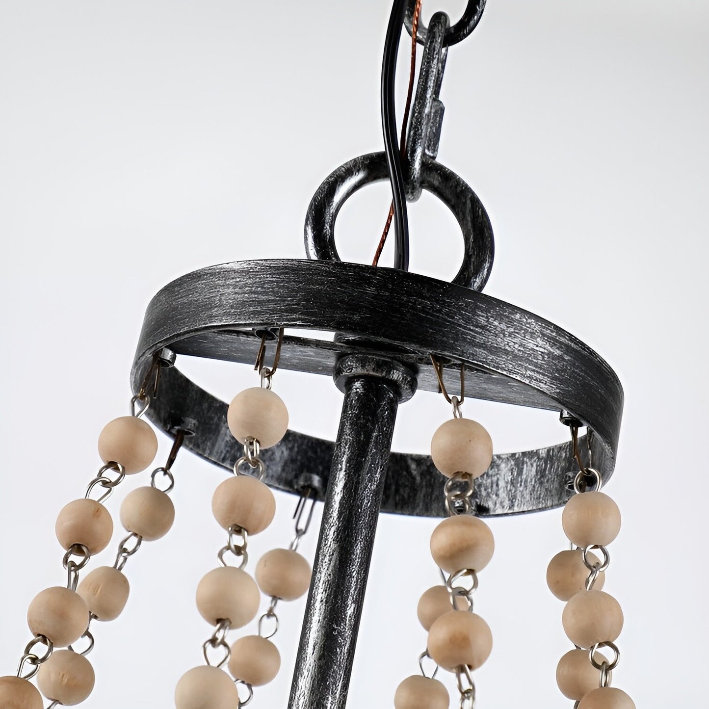 Peaslee 4-Light Regina Scalloped Wood Bead Lantern: Elegant Flush Mount Chandelier for Timeless Home Lighting - Wooden Bead Ceiling Fixture with Regina Scalloped Design