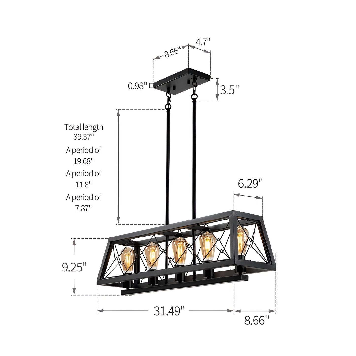 Rustic Wood Industrial Light, Rectangle Pendant Light for Kitchen Island Ambiance & Kitchen Decor