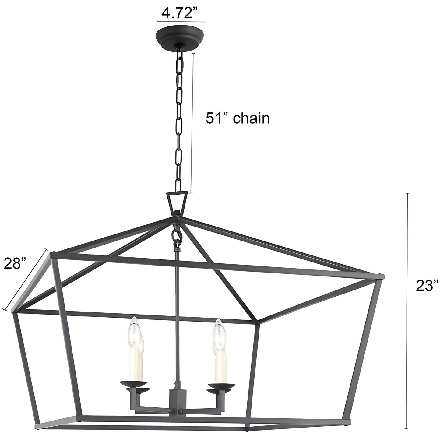 Sedley Rustic Lantern, Dimmable Modern & Geometric Open Frame Chandelier, Aged Iron 28-Inch 4-Light