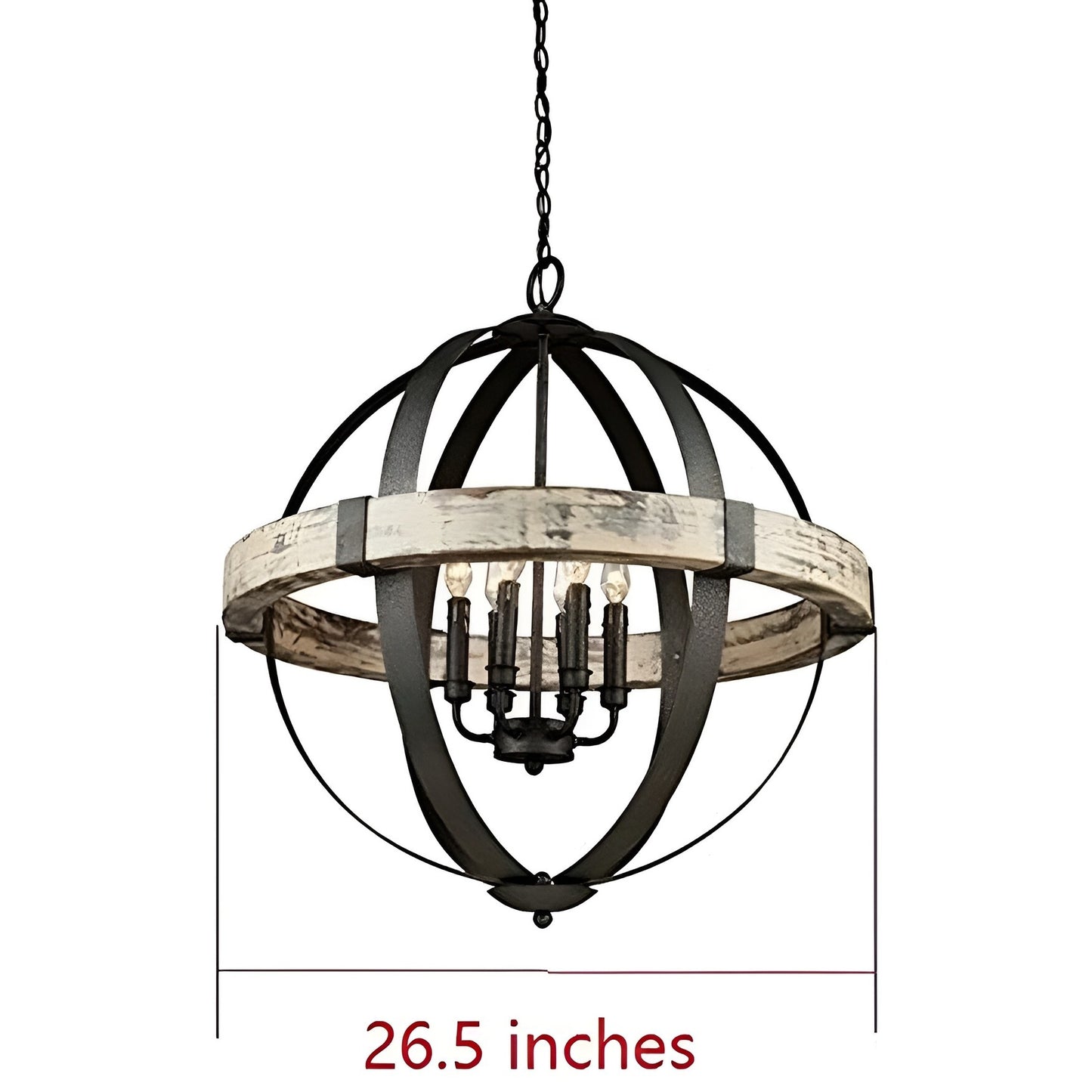 Aspen Wood Modern Chandelier - Iron Globe Pendant Light (4-light)