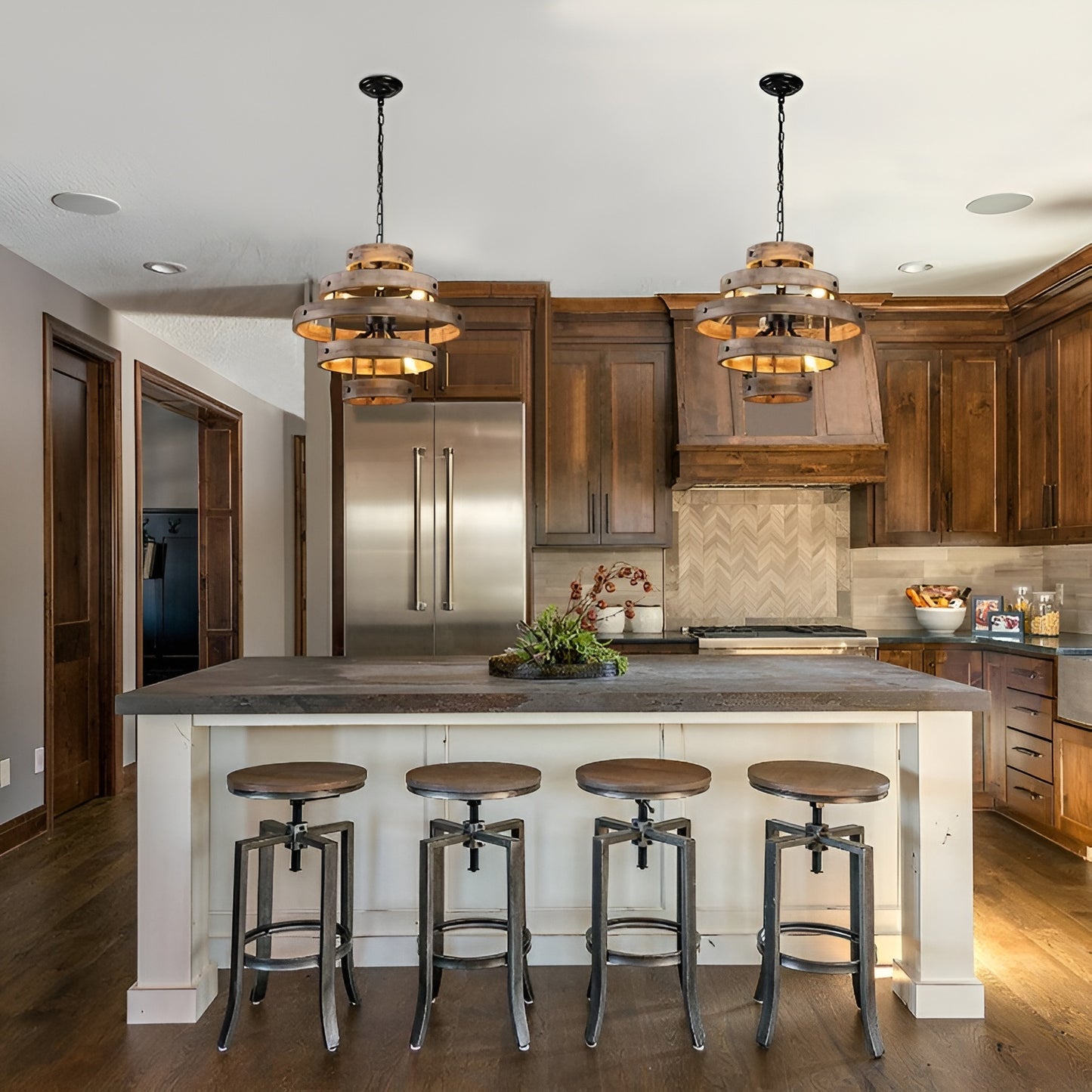 Art Piece Wood Geometric Chandelier, Unique 6-Light Modern Pendant Light