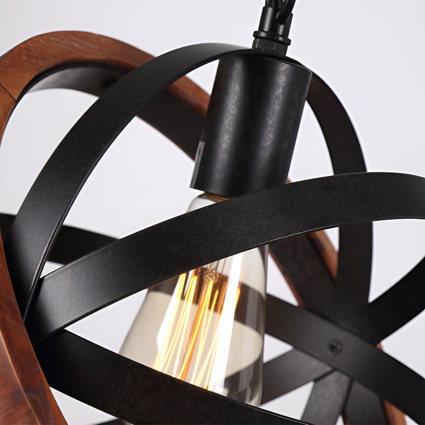 Brown Farmhouse Globe, Mini Hanging Pendant Light - Spherical Wood Style