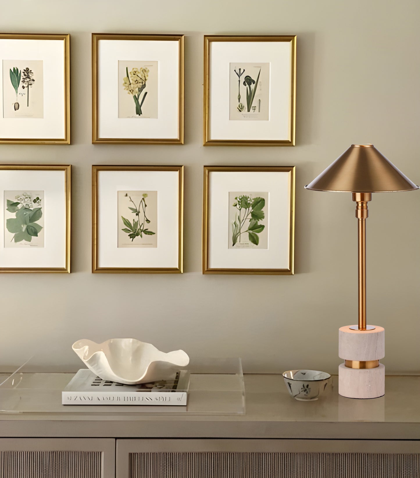 Modern Gold Cone Metal Shade Alabaster Stone Table Lamp - Elegant Desk Light for Contemporary Home Decor
