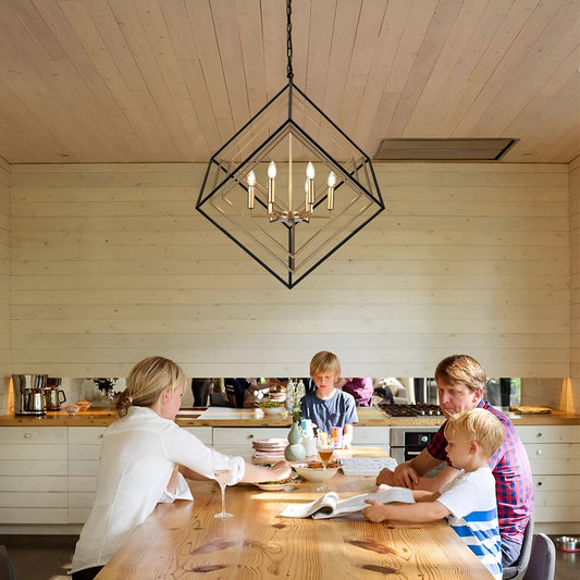 Modern Geometric Cube Chandelier (Gold)