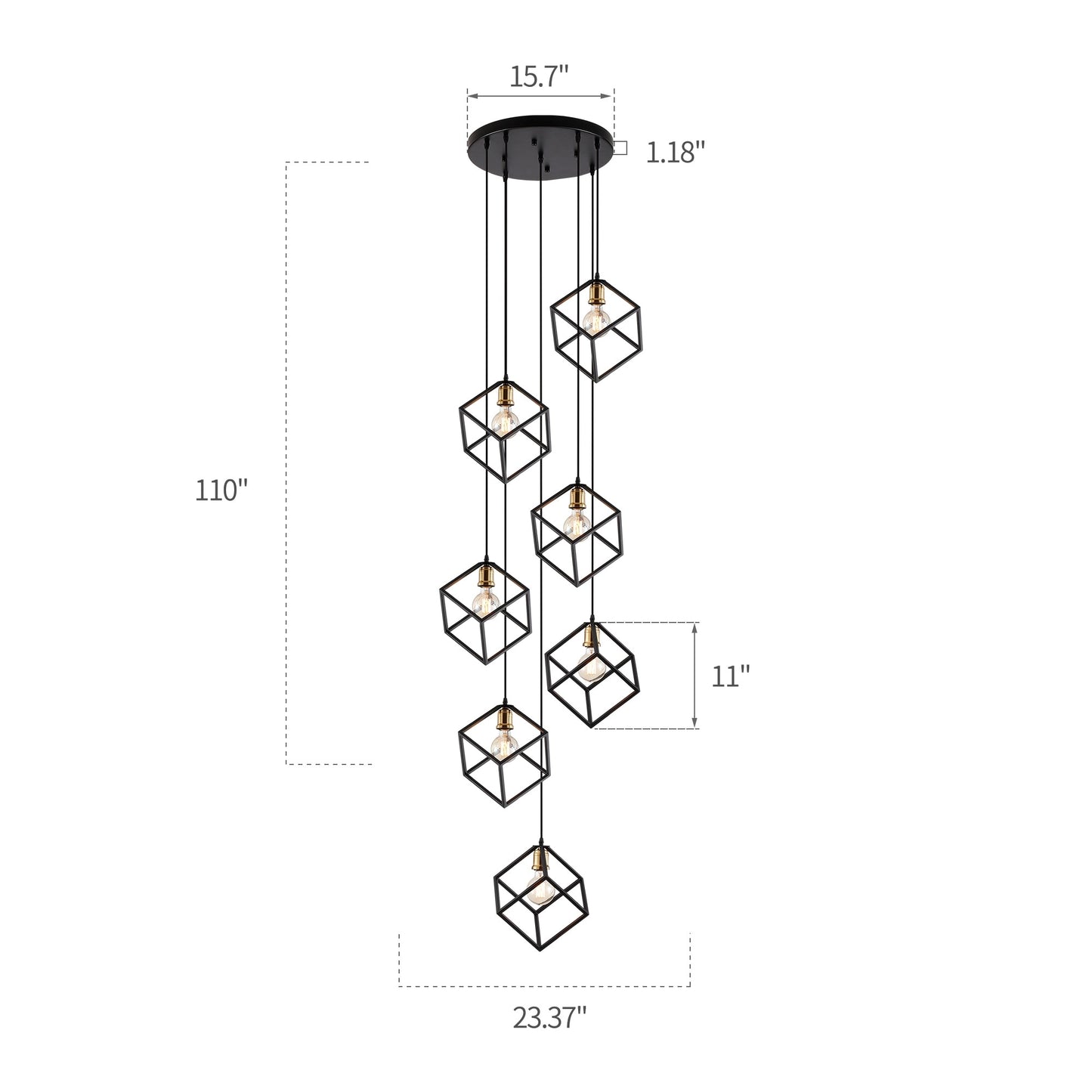 Seven Light Cluster Geometric Pendant – Adjustable Ceiling Light for Modern Spaces