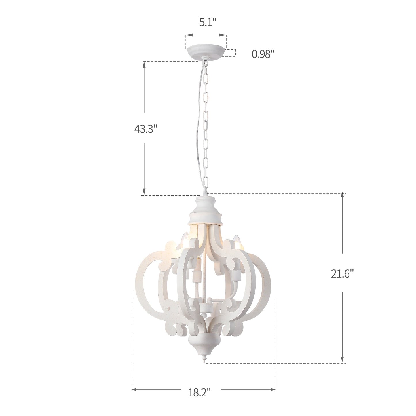 Cottage Geometric Distressed Wood Chandelier, 3-Light Farmhouse Wood Ceiling Light