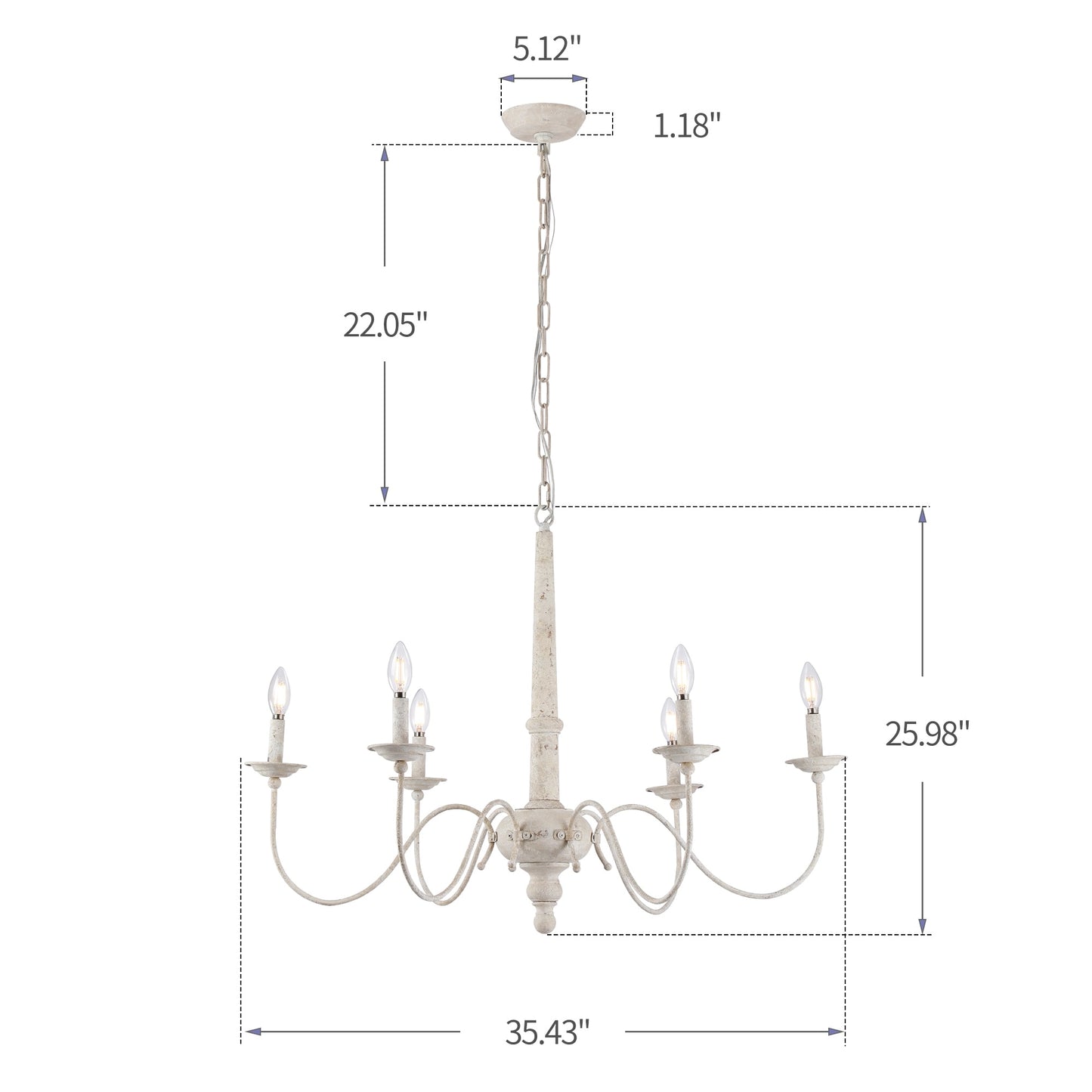 White Chandelier with Country Farmhouse Look, Medieval Lamp Antique Lighting