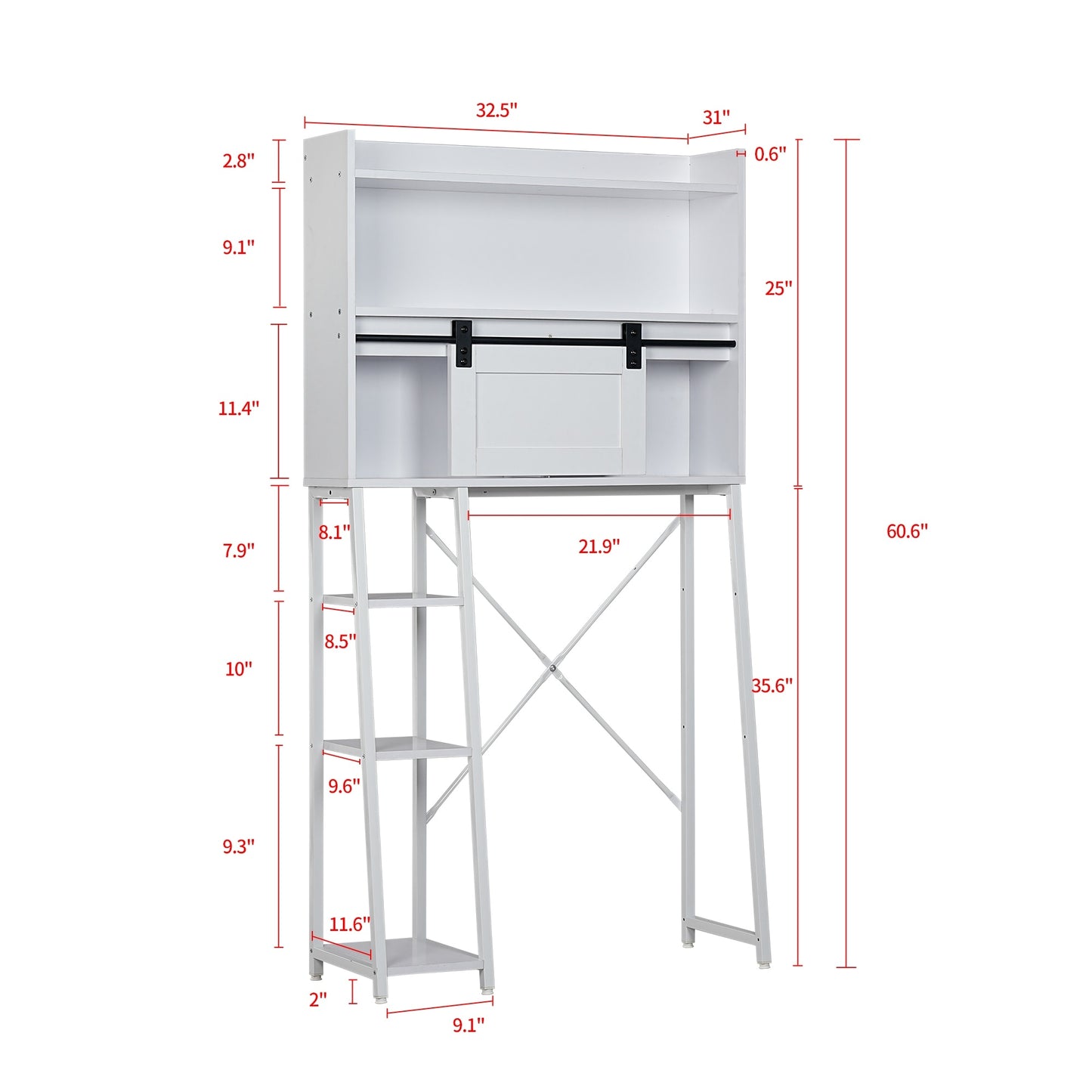 Over The Toilet Storage Cabinet - Elegant Grey Bathroom Organizer with Sliding Barn Door