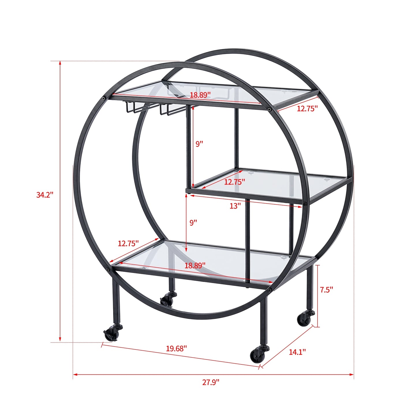Vannoy Gold or Black Bar Cart on Wheels by DecoMust - Sleek and Stylish Home & Food Appetizer Table