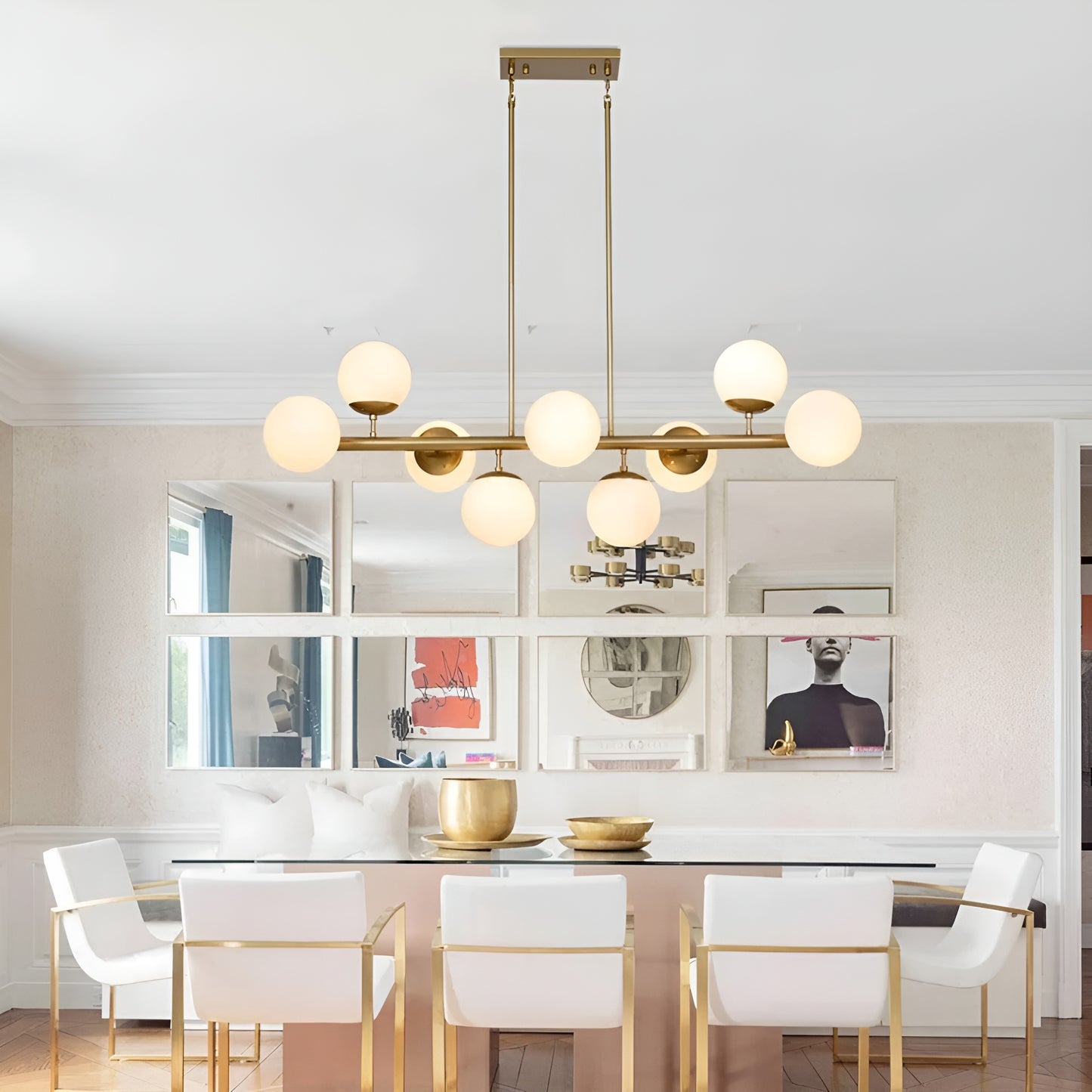 Globe White Pendant Lights for Kitchen Island, Futuristic Spheres (Black or Gold)