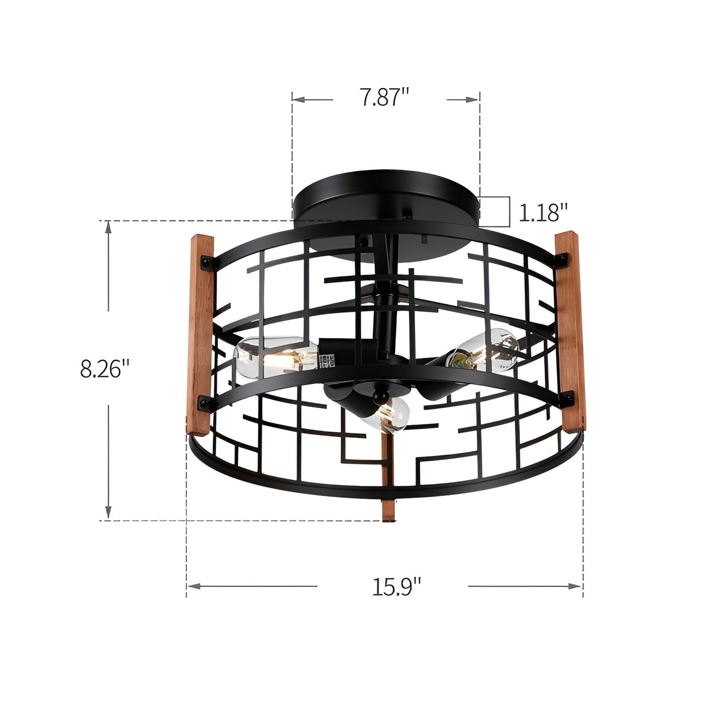 Wood & Metal Flush Mount Ceiling Lighting for Entry or Hallway