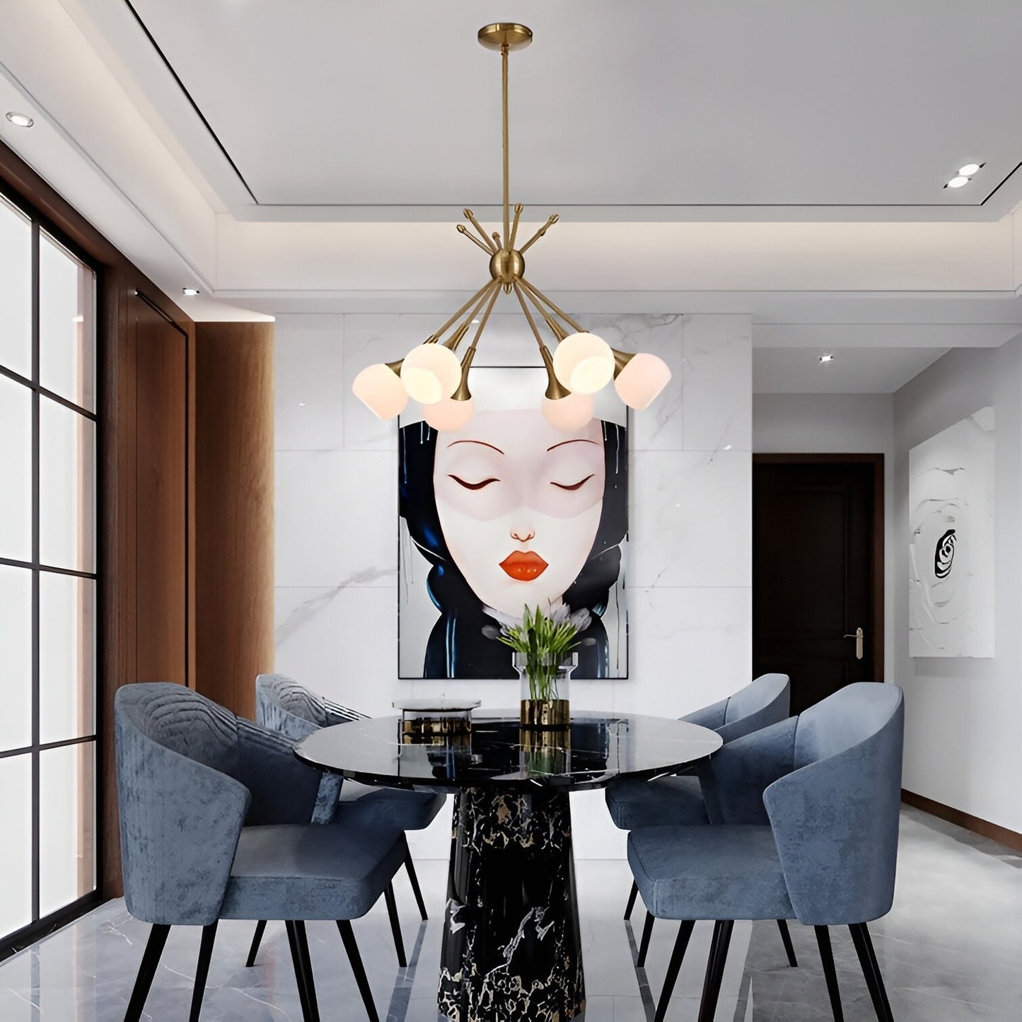 Evansville 6 - Light Sputnik Pendant, Modern Ceiling Chandelier with Futuristic Style